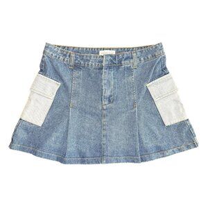 Angel Kiss Y2K‎ Pleated Denim Skirt Women's L Side Pockets Vintage